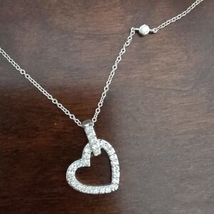 Sterling Silver Heart Pendant Necklace with Clear Crystals - Silver